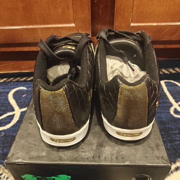 Lexani Swagga Sneakers Men’s Size 11 Black Gold Leather Lace-Up Shoes w/ Box - Picture 3 of 4